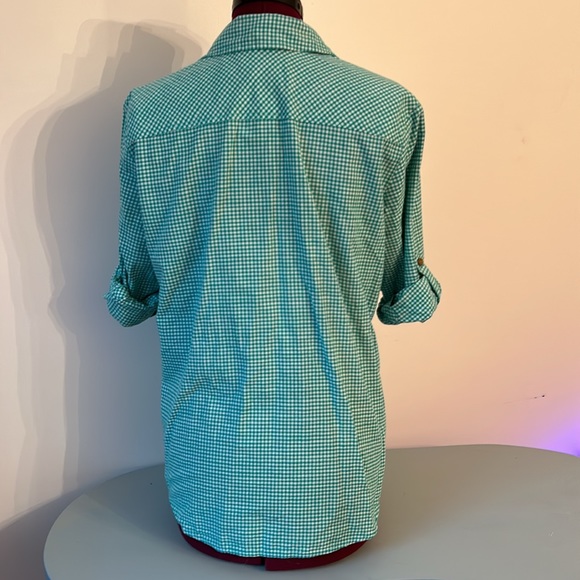 Croft & Barrow Green Gingham 3/4 Sleeve Shirt Size L - Picture 4 of 5